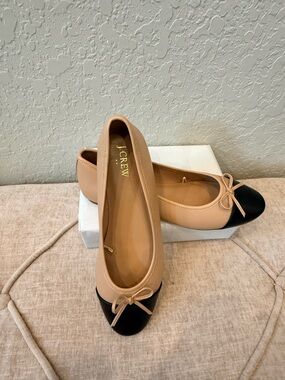 J. Crew Beige Ballet Flats with Black Cap Toe